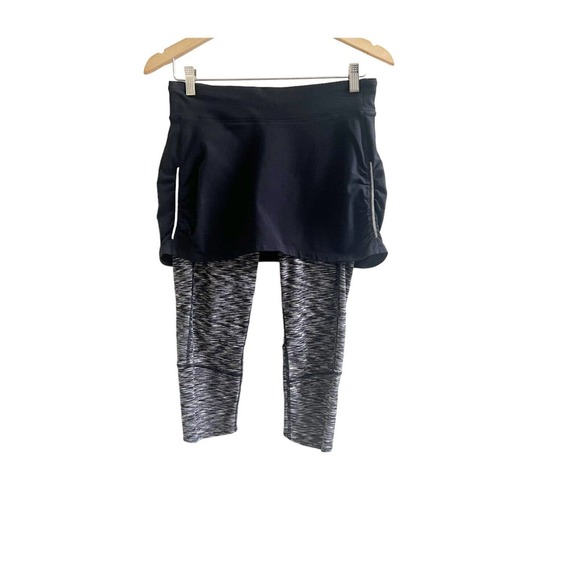 Athleta Dresses & Skirts - Athleta Women's Black Skirted Leggings Activewear Yoga Spacedye Zip Logo Medium